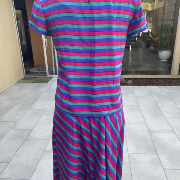 Neiman Marcus Silk Striped Skirt Set Vintage Blouse Matching Outfit Size 4 - Picture 3 of 5